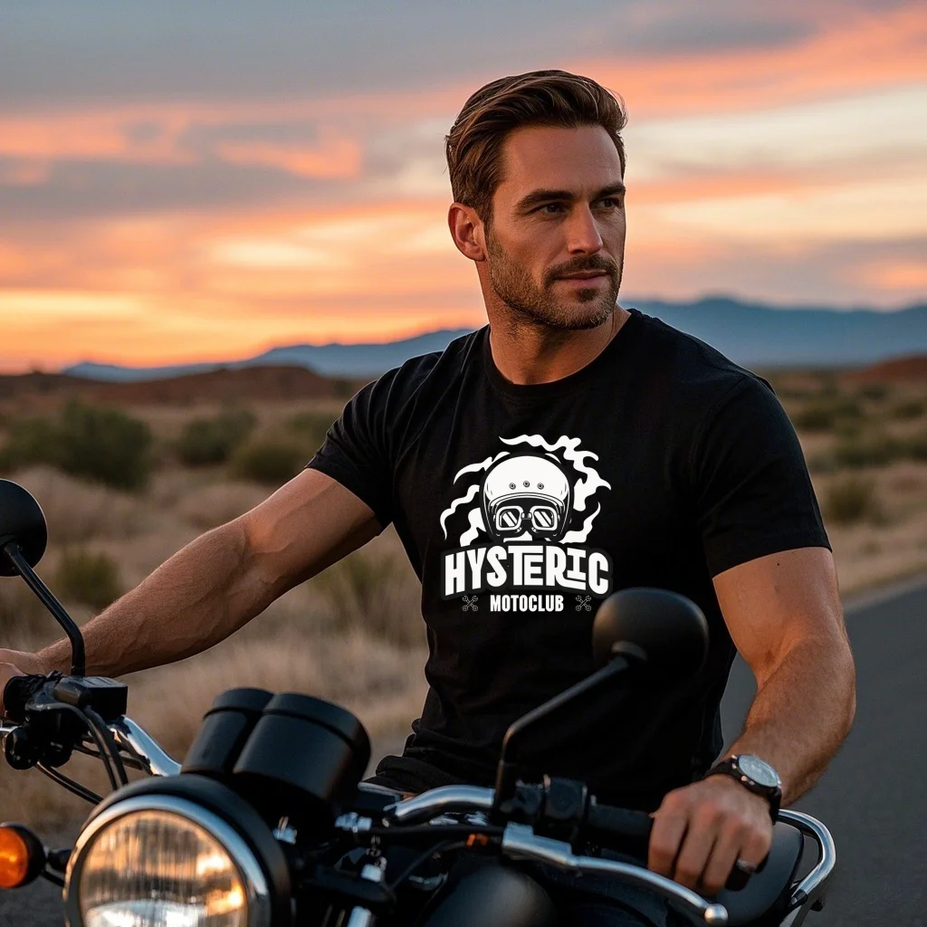 

​Retro Motorcycle Crew Neck T-Shirt Men Cotton Summer Casual Streetwear Biker Graphic Loose Fit Tee