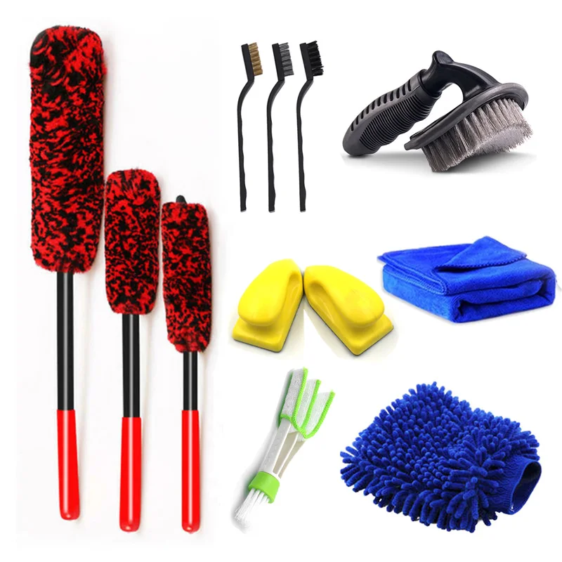 

12PCS Car Wheel Hub Cleaning Brush Auto Leather Seat Care Nano Detail Brush For Car Interior seat Exterior Wheel Tire Cleaning