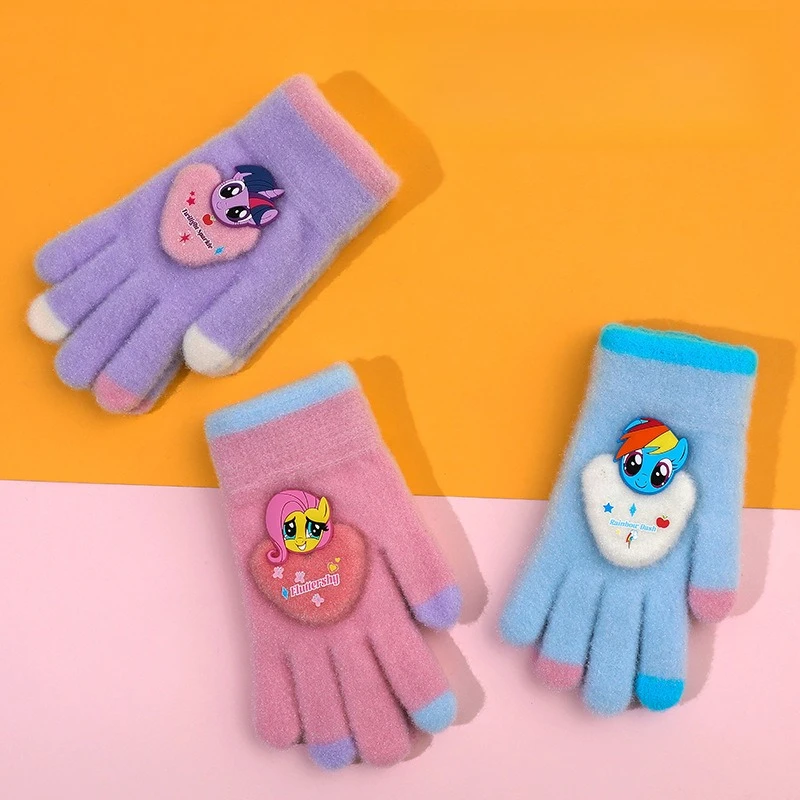 قفازات Miniso للأطفال شتاء جديد كامل الأصابع للأولاد والبنات مجموعة إصبع سميكة دافئة من القطيفة مجموعة أصابع المهر الصغير المباركة