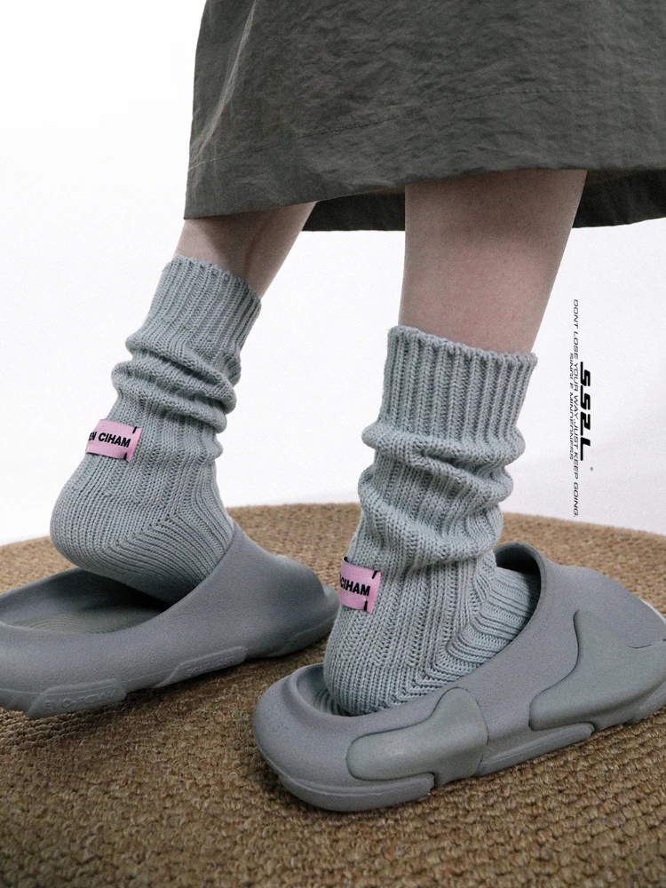 Mid-Calf Length Socks Cotton Solid Color Retro Pink Label Thick Knitted for Men and Women Same Style Four Seasons Universal 2Pcs