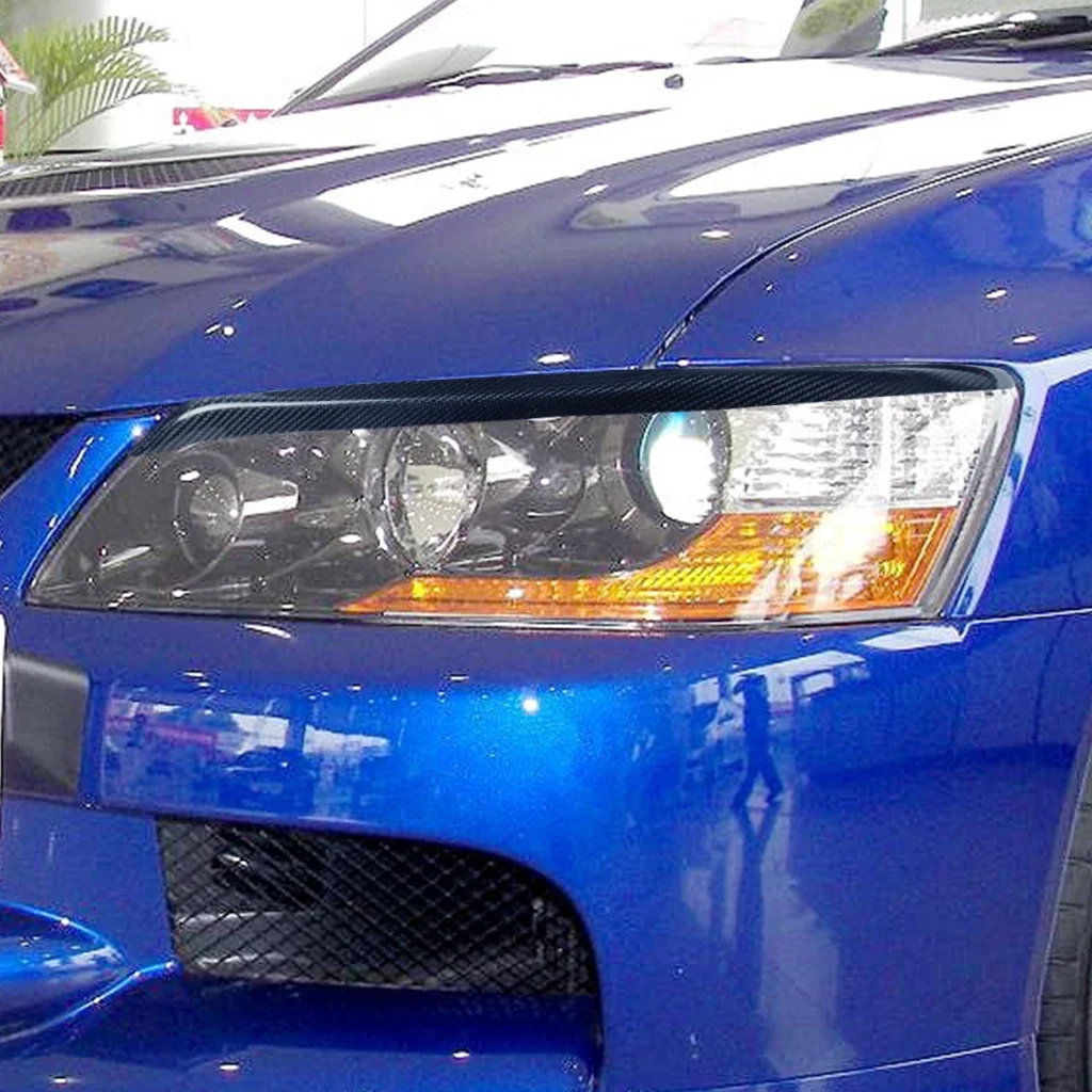 GEFENSI Car Headlight Head Lamp Eyebrow Eyelids Sticker Trim Cover For Mitsubishi EVO 2003 2004 2005 2006 2007 Real Carbon Fiber