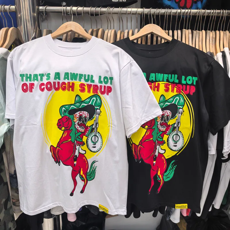 

25ss Summer New THAT'S A AWFUL LOT OF COUGH SYRUP T-shirt Classic Comic Character Print Cotton Short Sleeve Men Women Real Photo