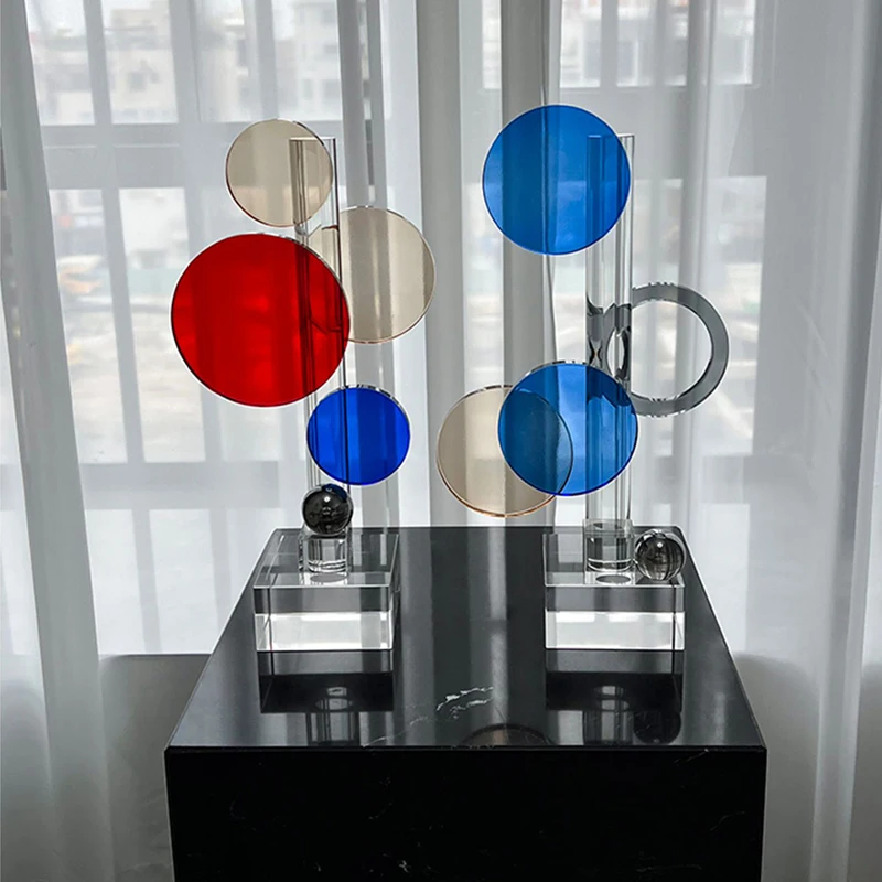 Modern Simplicity Home Decor, Geometric Crystal Glass Ornaments, Living Room Desk Soft Decorations, Morandi Colored Artworks