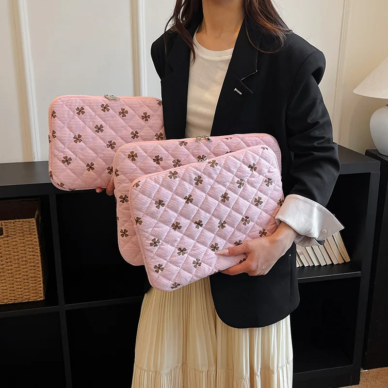 Quilted Laptop Sleeve Corduroy Notebook carrying Case, 11 13 14 15 15.6 16 Inch Shockproof Notebook Tablet Protective Pouch