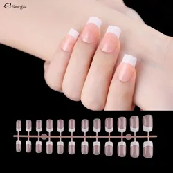 24pcs French Nail Tips False Fake Nails Medium Short Long Rectangular False Nail Easy Wear for Home Office Wear Press on Nails