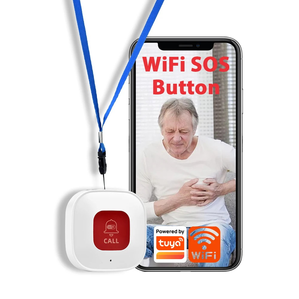 

Tuya WiFi Smart SOS Call Button Wireless Phone Alert Transmitter Emergency Call Button for Kids Elderly Patient