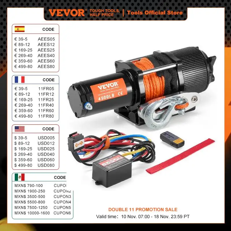 

VEVOR 4500lbs ATV/UTV Electric Winch 12V DC with 39 ft Synthetic Rope Wireless & Wired Remote Control IP55 Waterproof for Jeeps