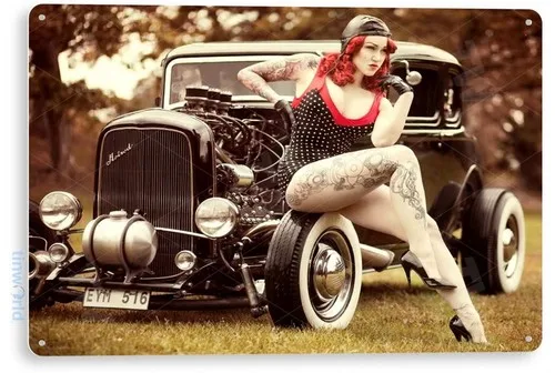 TIN SIGN Red Light Pin-up Girl Metal Décor Hot Rod Garage Auto Shop Cave A159