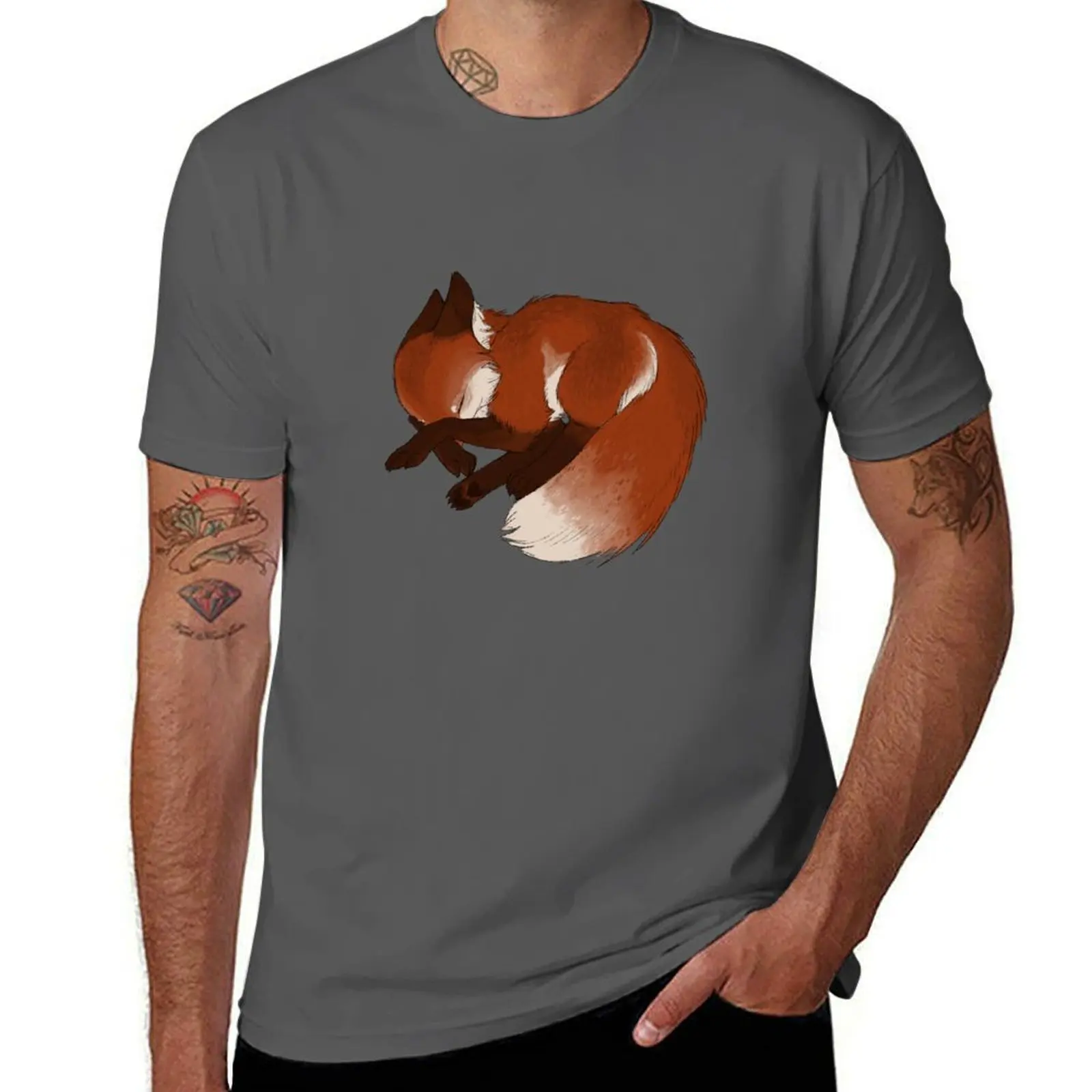 

Sleepy Fox T-Shirt Louboutins cute tops shirts graphic tee blue lock men t shirts high quality