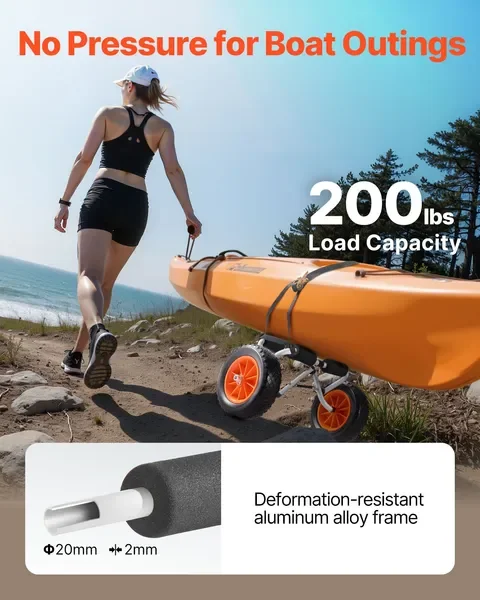 Carrello per kayak, 200 libbre, carrello pieghevole con pneumatici da 10' e cinghia a cricchetto