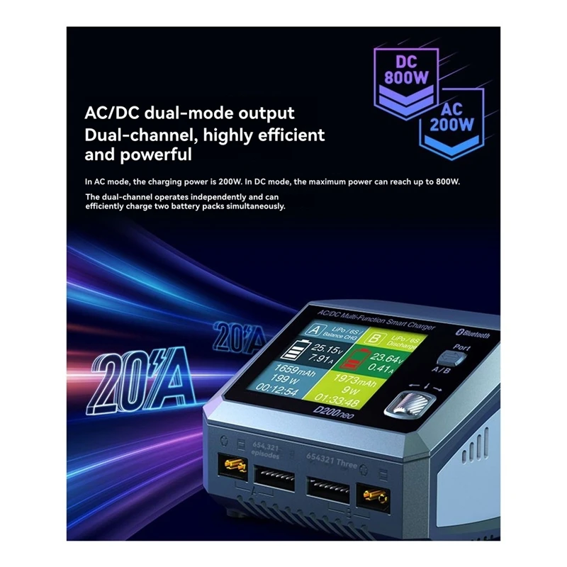 D200neo Quick Charger AC 200W DC 800W 1-6S Lipo Battery Balance Charger Discharger Smart Charger for RC Drone UK PLUG  -Miuai】
