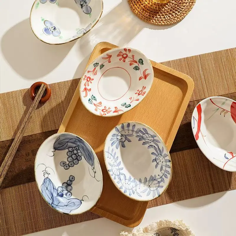 Japanese-style Plates,Ceramic Bowls,Tableware,Sauces,Shallow Mouth Hand-painted Special-shaped Side Dishes,Hotel Cold Dishes