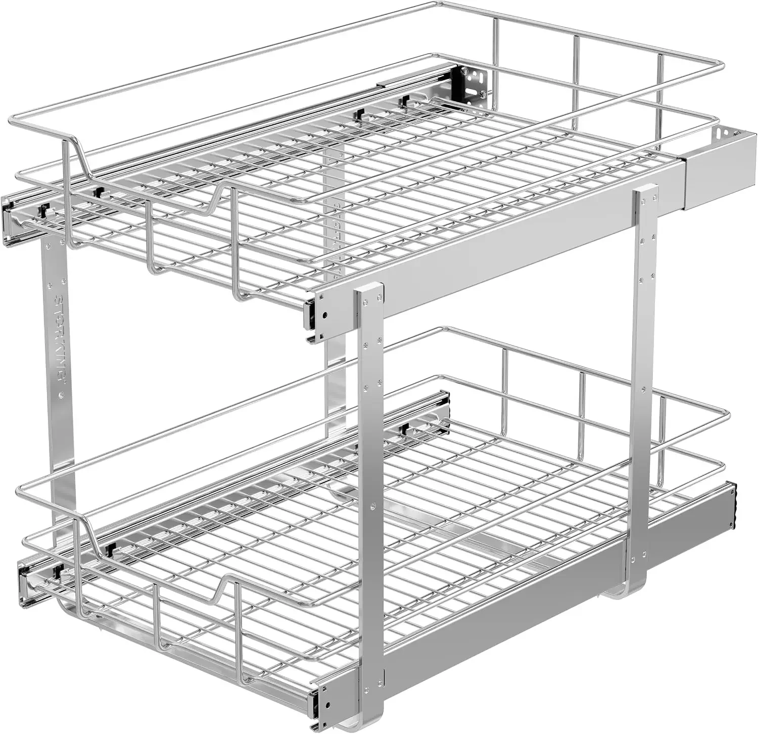 Two Tier Slide Out Cabinet Storage Rack Width 15 Depth 22 Chrome