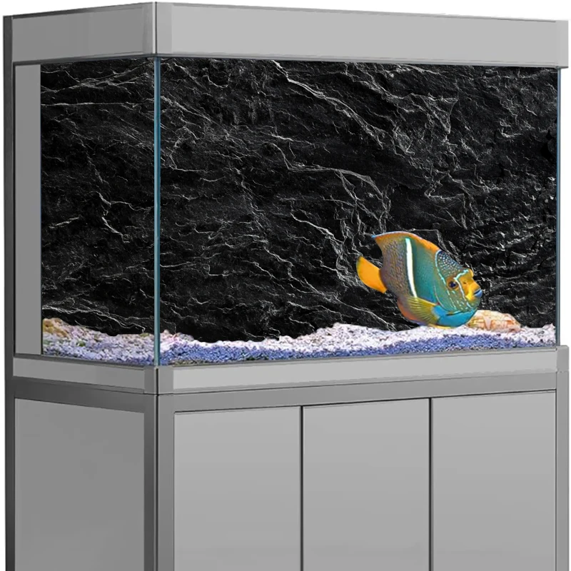 

3D Effect Black Rock Aquarium Background Poster HD Rock Stone Self Adhesive Fish Tank Background