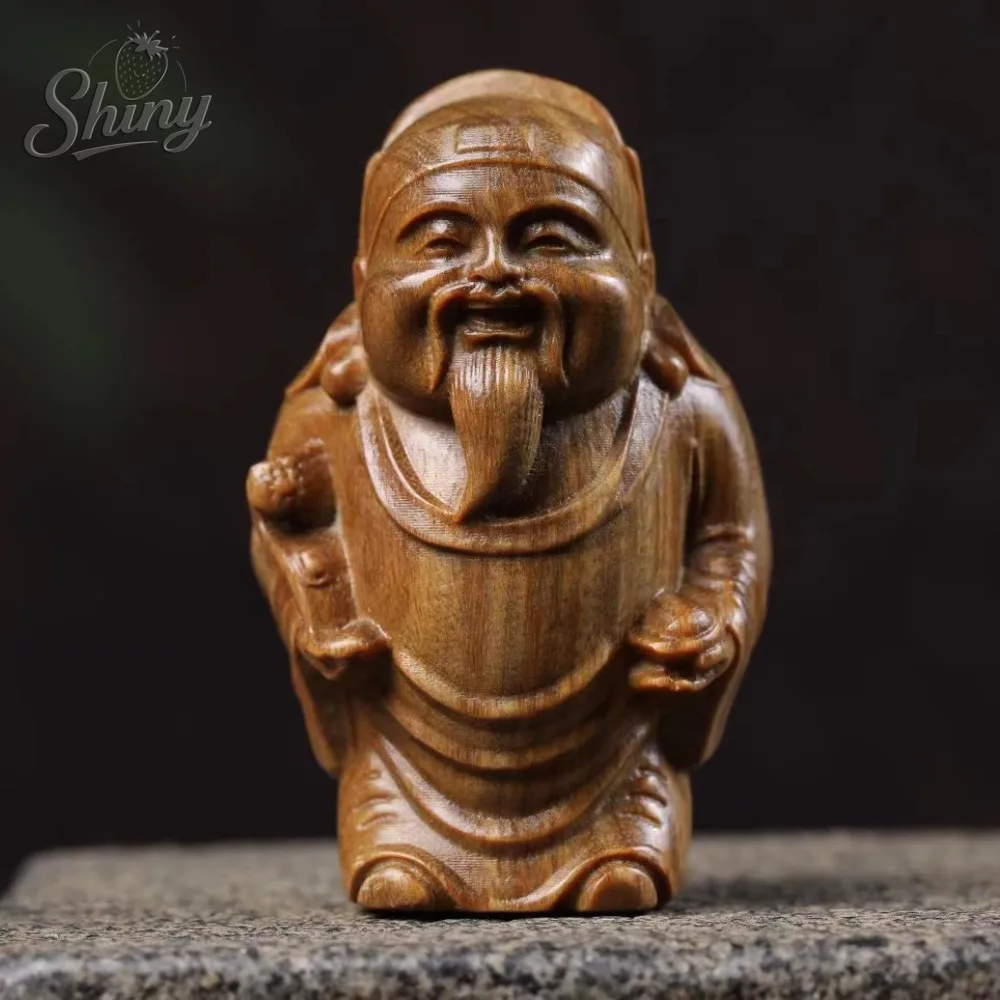 

Green Sandalwood Carving God of Fortune Home Furnishings Solid Wood Gifts Yuanbao God of Fortune Office Desk Decoration