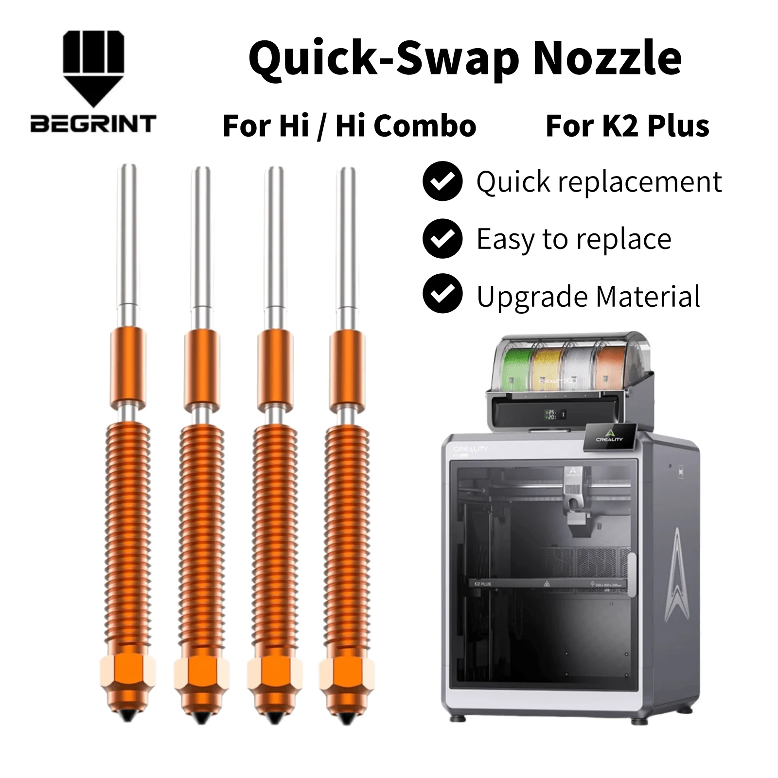 

Для насадки Creality K2 Plus, комплект насадок для быстрой замены, цельнометаллический дизайн из закаленной стали, аксессуары для 3D-принтеров Creality K2 Plus