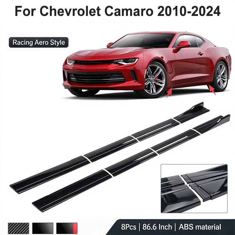 86.6Inch/2.2M Side Skirt Extension Lip For Chevrolet Camaro Gen5 Gen6 2010-2024 2011 2012 Racing Side Spoiler Car Mod Body Kit