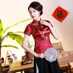 Ethnic Style Cheongsam T Shirt Ladies Blusas Qipao Tees Fashion Tshirts Elegant Vintage T-Shirts Woman Y2k Tops Women Clothing