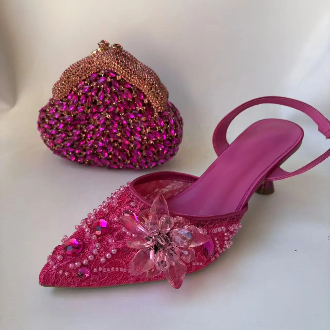 

LNATISNOVA Женские туфли-лодочки на шпильке с кристаллами цвета розовой розы и стразами, комплект с сумкой, для свадьбы