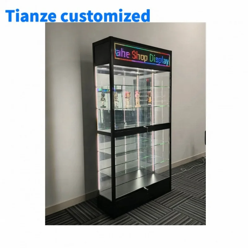 （customized）Hot Sale LED Screen Smoke Shop Glass Display Window Display Cabinet Lockable Retail Store Showcase with LED Lig