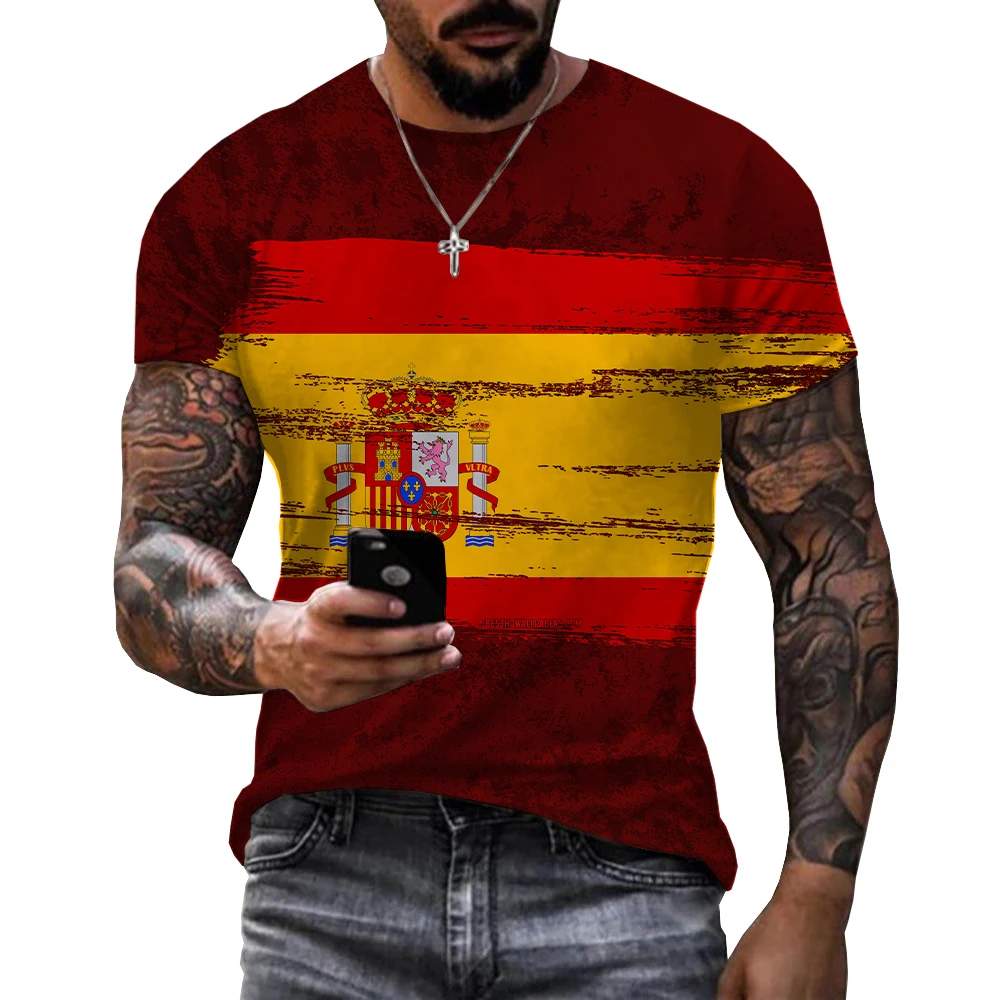 Summer Unisex Spain Flag And Cute 3d Print T-shirt Men Casual Spain Tshirt Funny Short Sleeve Oversized Breathable Sports Tops