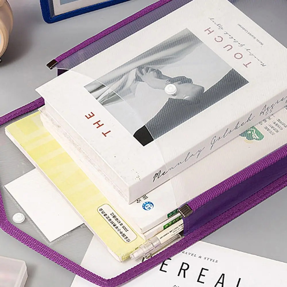 Press Button A4 File Bag Waterproof Storage Bag Document Bag Vertical Large Capacity Transparent File Organizer Office Supplies