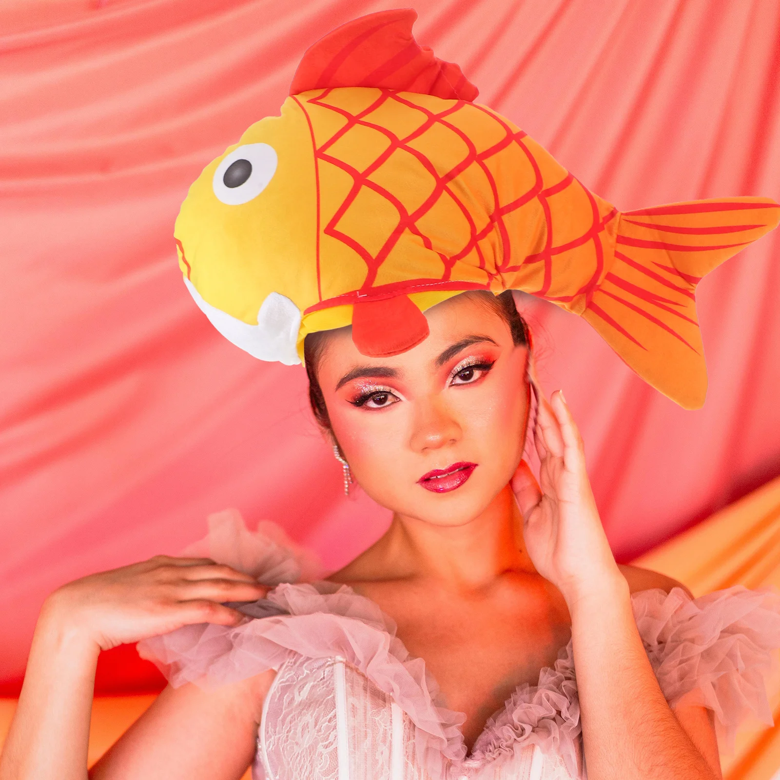 Gorro de pez Koi de vida marina de dibujos animados, sombrero de Animal relleno suave para Halloween, Navidad, disfraz de fiesta de Cosplay