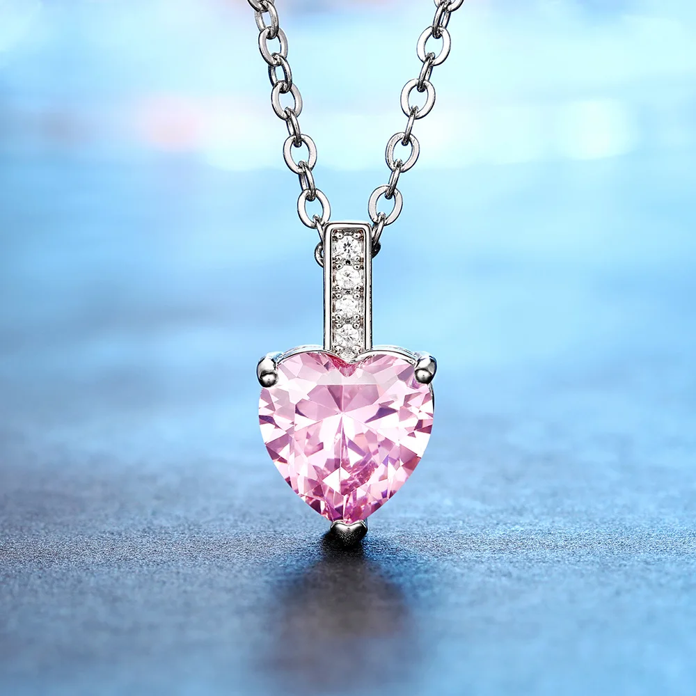 

Top Quality 925 Sterling Silver Forever Heart Big Single Cz Charm Pendant Necklace Dainty Jewelry for Women Lady Wedding Gift