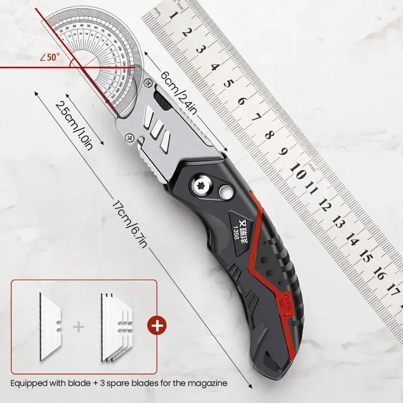 AIRAJ Multifunctional Utility Knife Retractable Sharp Cut Heavy Duty Steel Break 18mm Blade Paper Cut Electrician Professional