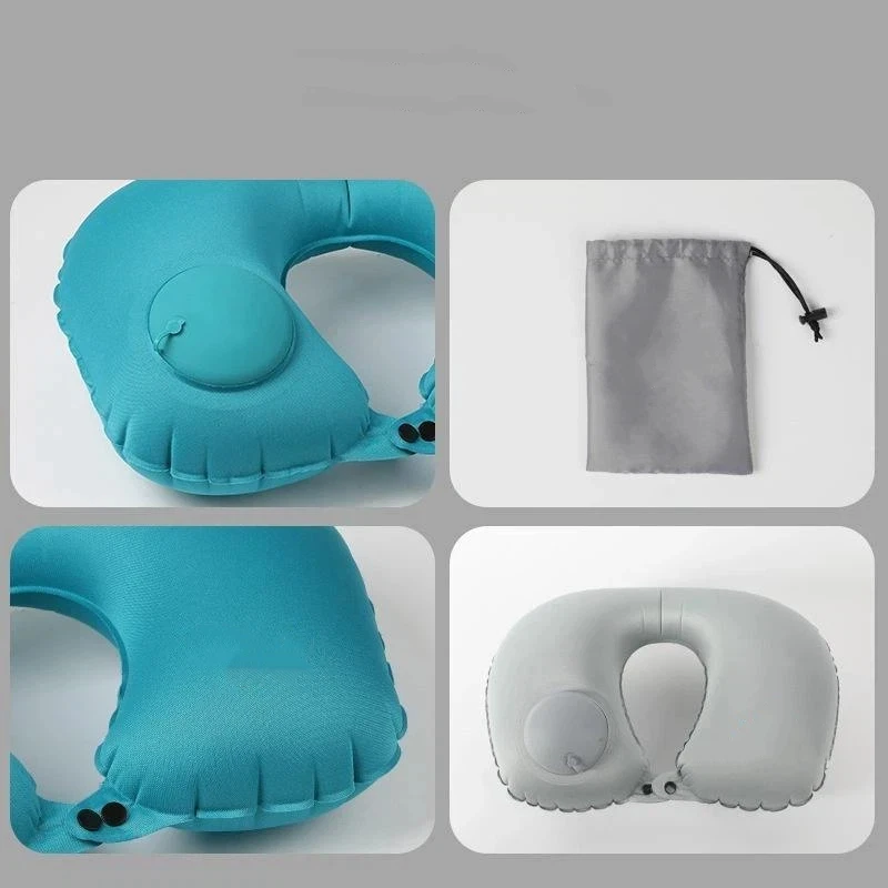 New Flocking Inflatable Portable Neck Pillow That Can Be Stored Self Filled Suitable For Outdoor Travel Business Trips Camping