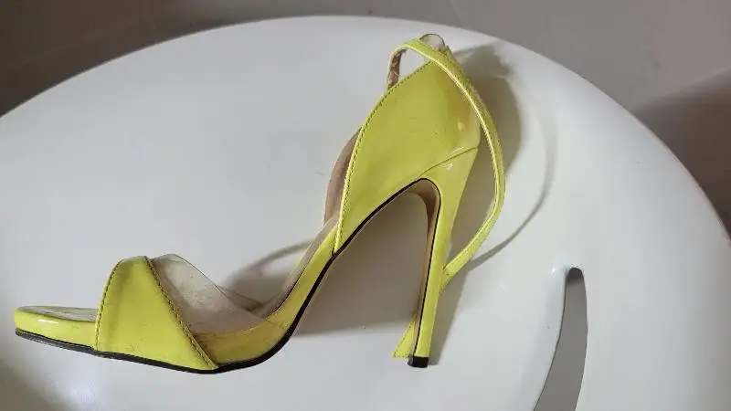 

Round Toe Thin High Heel Pumps Clear PVC Leather Patchwork Ankle Buckle Strap Cover Heel 2024 Women Summer Shoes