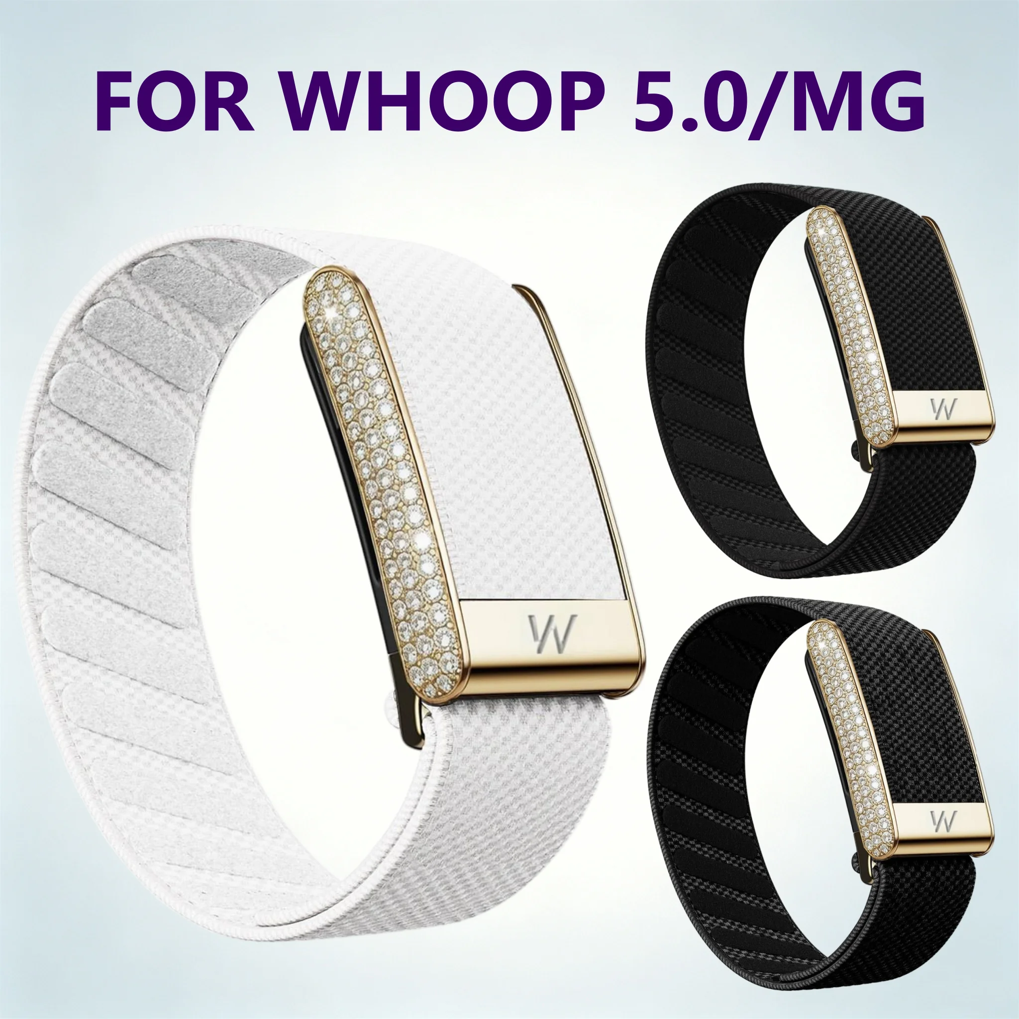 Rhinestone Inlaid Magnetic Band With Gold Frame For Whoop 5.0/MG Luxury Elastic Woven Multi Color Replacement Wristband