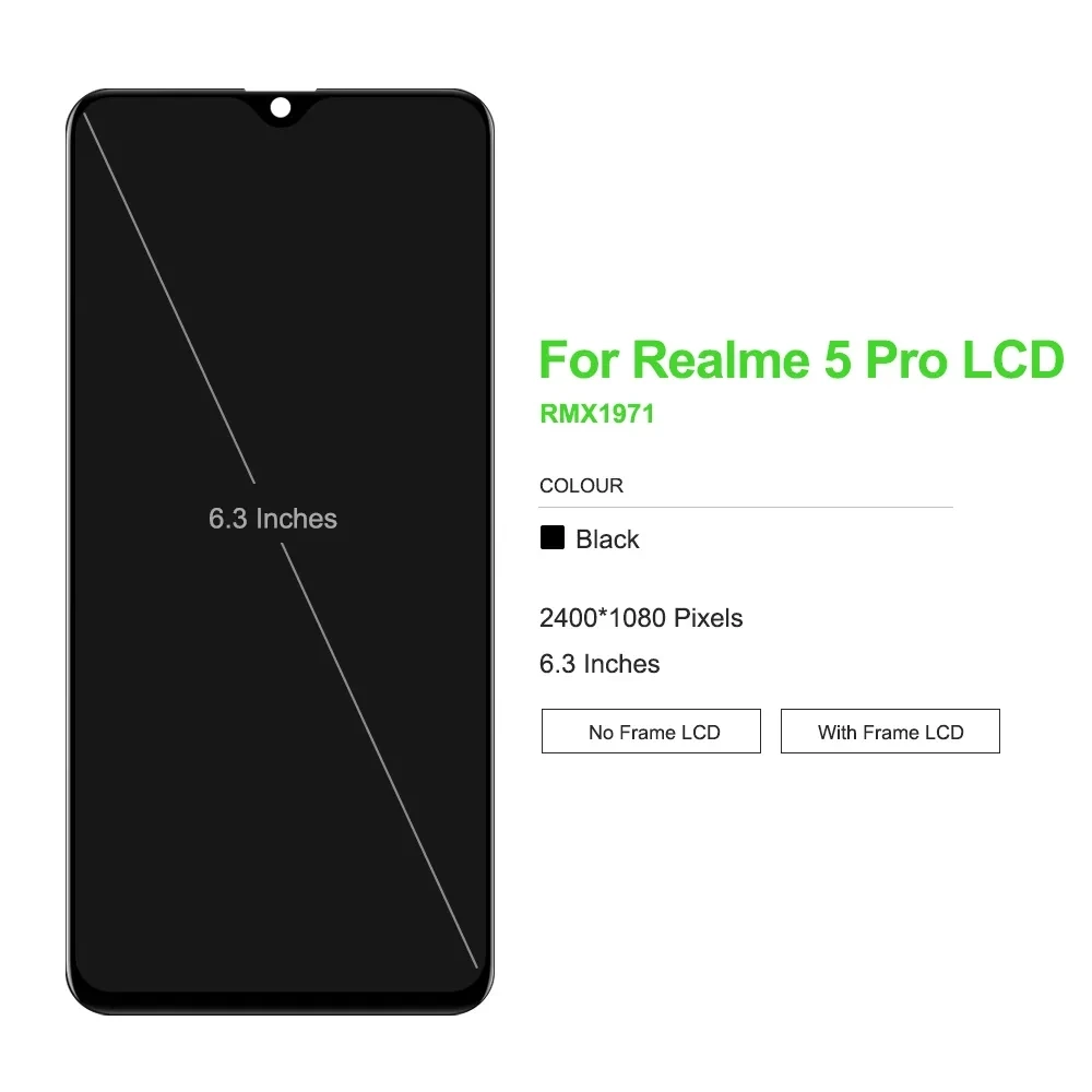 100% Original 6.3''For Oppo Realme 5 Pro LCD Display Touch Screen With Frame Digitizer Assembly Replace For Realme 5 Pro RMX1971