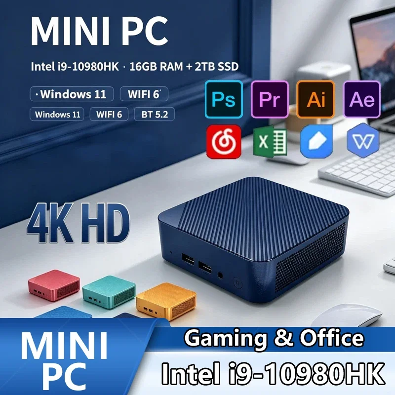 Intel I9-10980HK Colorful Mini PC Win11 16GB+2TB SSD WiFi6 BT5.2 4K UHD Portable Workstation for Home Office Gaming & Video