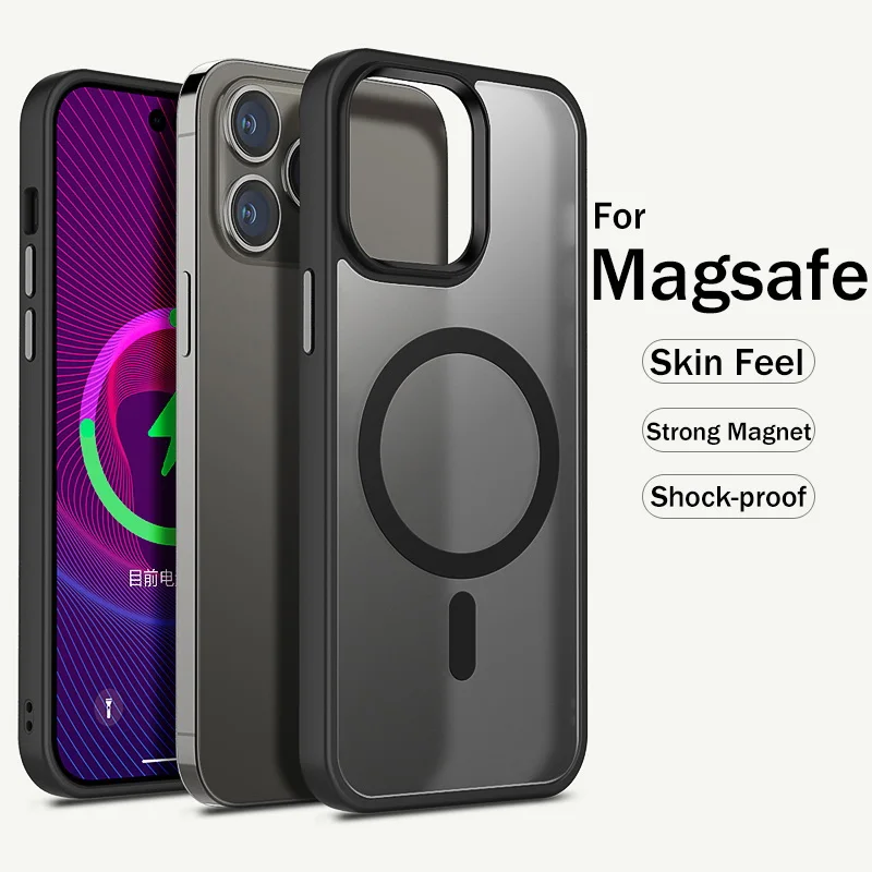 Luxury Shockproof Bumper Armor Matte Clear Case For iPhone 15 14 Plus 13 12 Pro Max For Magsafe Magnetic Wireless Charging Cover