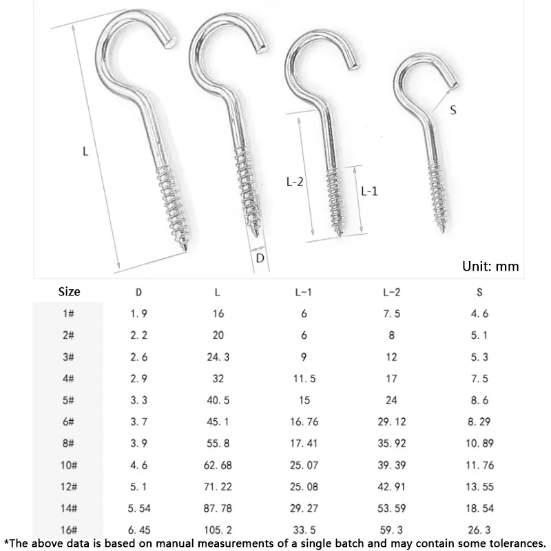 2/3/5/10/20/30/50pcs 1# 2# 3# 4# 5# 6# 8# 10# 12# 14# 16# Carbon Steel Screw-In Ceiling Cup Hooks Heavy Duty Wall Hanger Hook