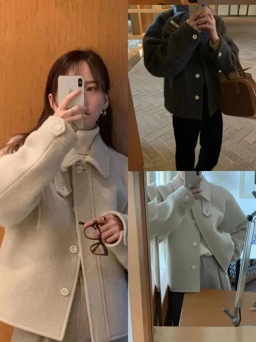 

Пальто женское Lerobe осенне-зимнее, новая модель, из шерсти альпака, с воротником, универсальное, в стиле ретро, из твида, приталенное, с длинными рукавами