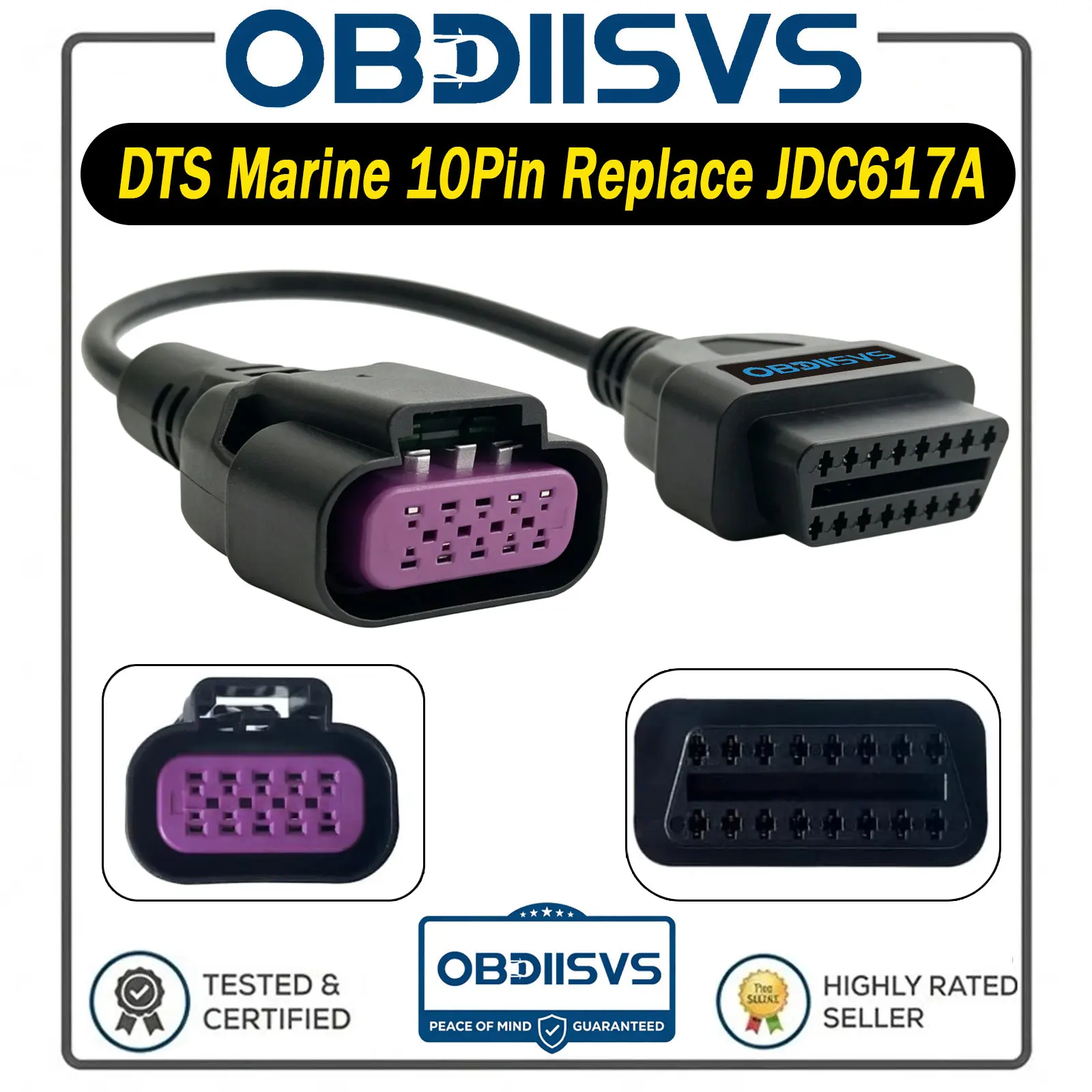 Cabo de Diagnóstico Marítimo OBD2 DTS de 10 Pinos para 16 Pinos para Mercury e Mercruiser, Substitui Jaltest JDC617A