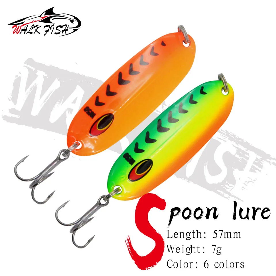 WALK FISH 7g Metal Jigging Spinner Spoon Fishing Lure Hard Baits Sequins Noise Paillette Artificial Bait Treble Hook Swimbait