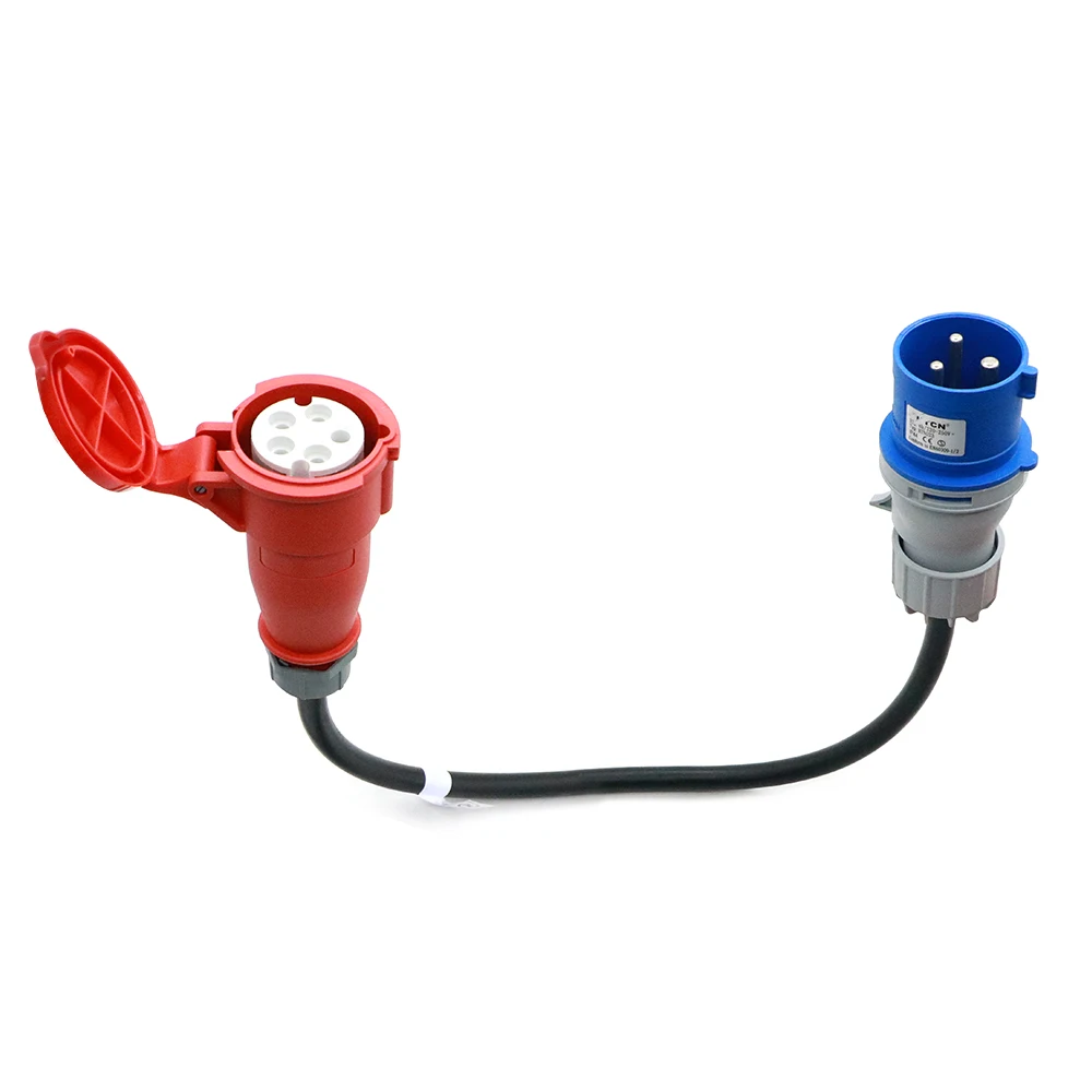 ERDAN 32A 1P CEE Blue Plug to CEE Red Socket Converter Extension Cable used for 7.2KW EV Charger from 16A 3P Power