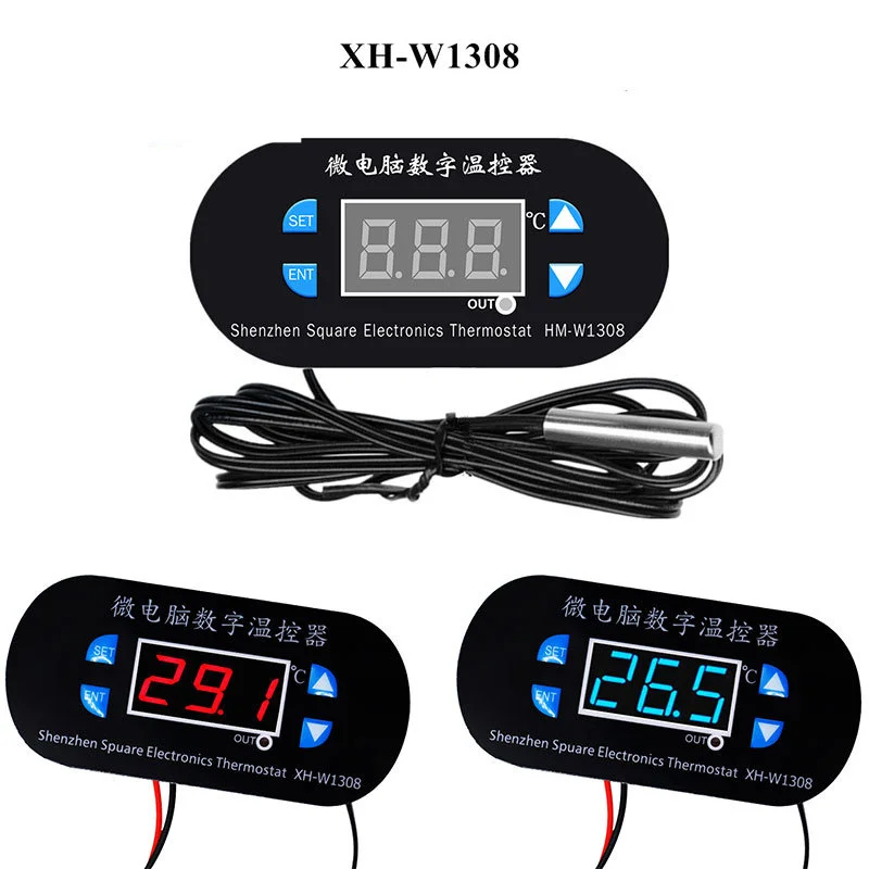 

XH-W1308 W1308 AC 220V Adjustable Digital Cool Heat Sensor Red Display Temperature Controller Thermostat Switch DC 12V