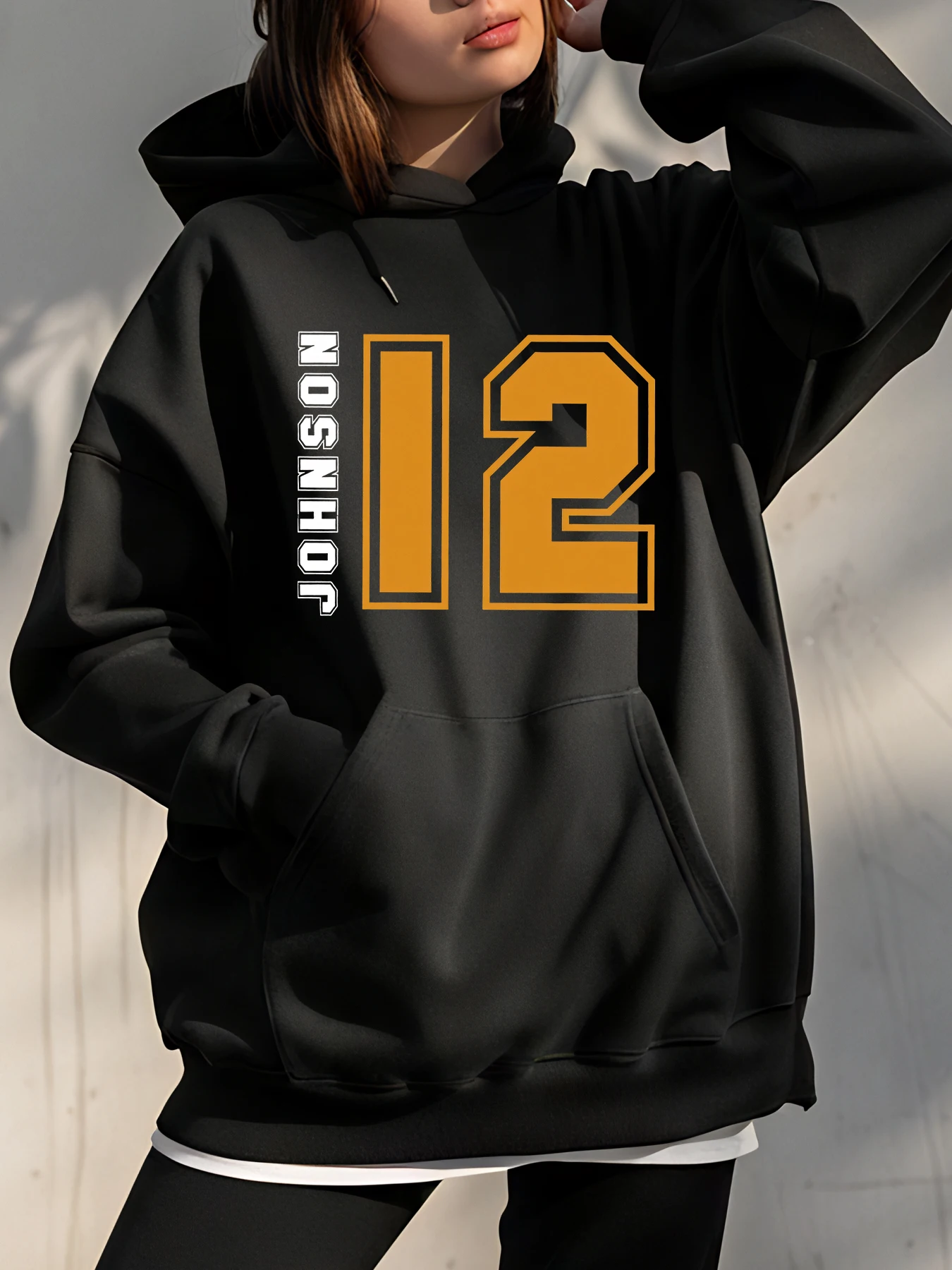 

Черная толстовка с капюшоном Johnson 12, повседневная уличная толстовка унисекс с принтом цифр для мужчин и женщин