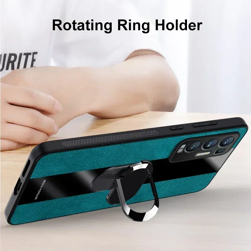 Ring Holder Leather Case For OPPO Reno 5 Pro Plus Find X3 Lite X3 Neo Cover Luxury Magnetic Silicone Phone Case For OPPO Reno 5Z