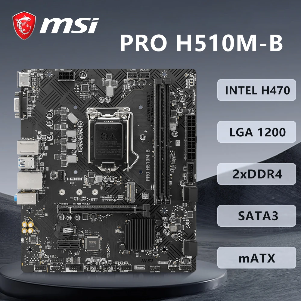 

Материнская плата MSI PRO H510M-B Поддерживает LGA 1200 розетка i9-10900K 10400F INTEL H470 2xDDR4 1xM.2 PCIe 3,0 mATX