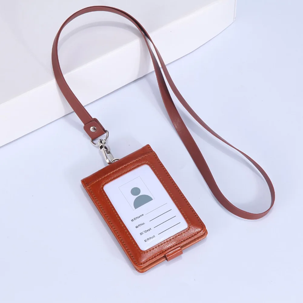 

PU Leather Work Card Holders With Lanyard Solid Color Name Badge Holder Business Credit Card ID Card Cover School Acsesories