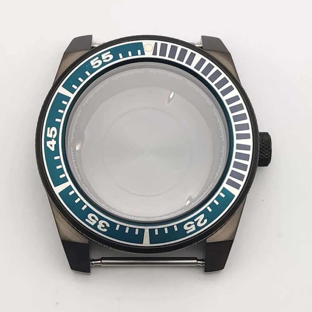 هيكل أسود من الفولاذ المقاوم للصدأ، ساعة غوص 43 ملم، أجزاء ساموراي معدلة، لعيار NH35، NH36، قرص 28.5 ملم، كريستال الياقوت