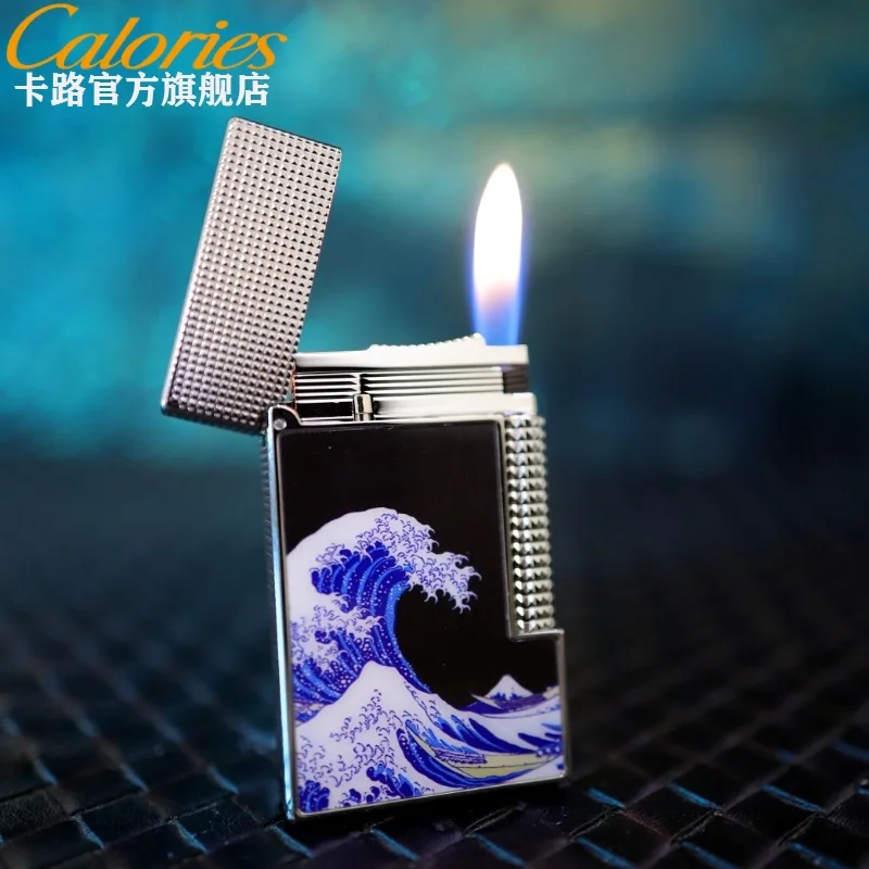 Calories Aloud Sound Inflatable Lighter Windproof Steel Sound Side Slip Brass Cigarette Lighting Tool Creative Surfing Pattern