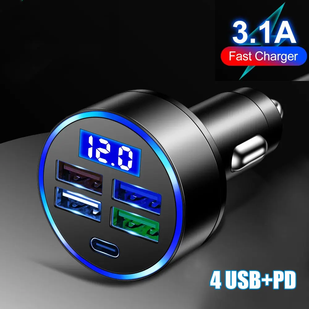 4 Ports USB Car Charge PD Charger In Car Fast Charging for iPhone 13 12 Xiaomi Huawei 3.1A Mobile Phone Charger Adapter In Car