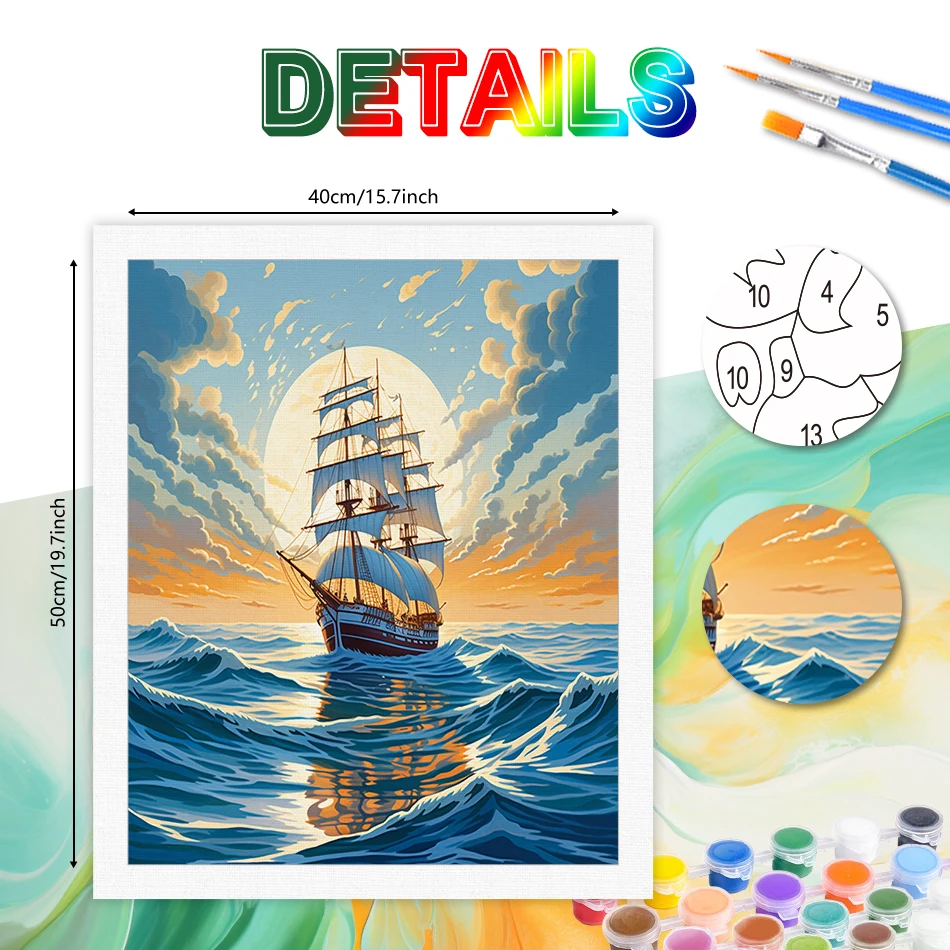 PhotoCustom Painting By Numbers On Canvas Seascape For Adult Kits Diy Paint With Numbers River Landscape Handmade Diy Gift 40x50