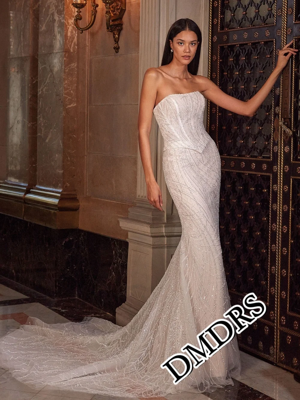 

DMDRS Classic Off-Shoulder Wedding Dress Romantic Sleeveless A-Line Bridal Gowns Charming A-Line Floor-Length Wedding Gowns